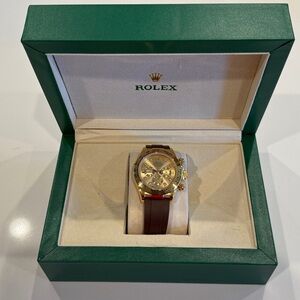Rolex Gold Dial with Brown Strap Men's Watch